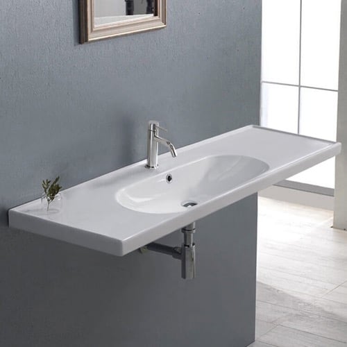 Rectangular White Ceramic Wall Mounted or Drop In Bathroom Sink CeraStyle 043600-U
